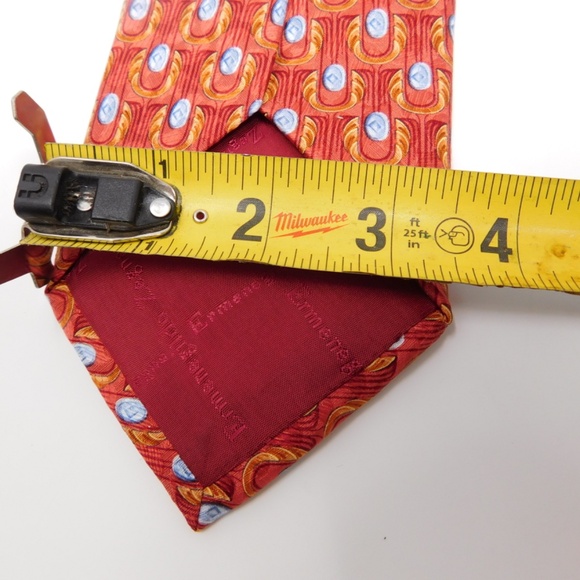 Ermenegildo Zegna Men's Neck Tie Multicolor Red Sky Blue 100% Silk Geometric - Picture 5 of 5